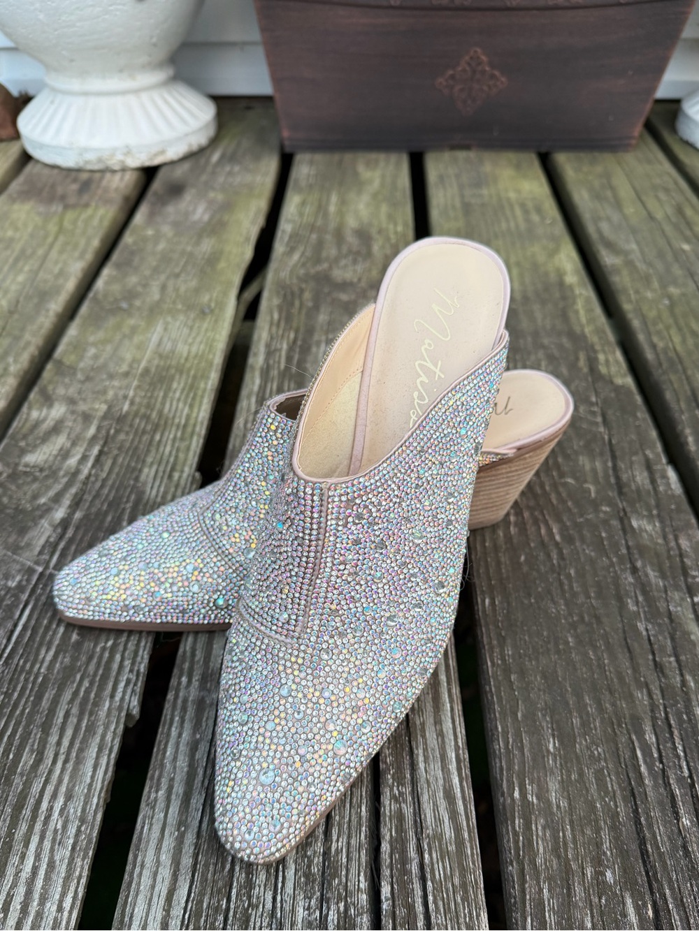Matisse Iridescent Crystal Embellished Mules